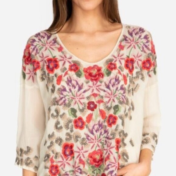 💕JOHNNY WAS💕 Leopard Rose Blouse ~ Embroidered Floral Tunic Shell Small - Picture 4 of 13